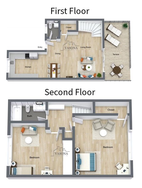 A diagram shows the layout of a two-story apartment.